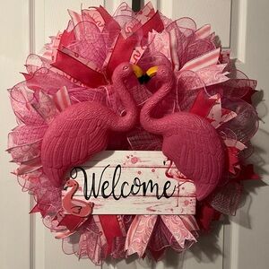 Pink Flamingo Welcome Wreath